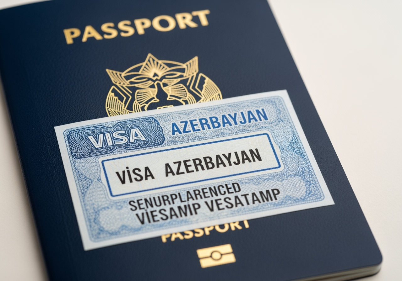 Modern passport with Azerbaijan visa stamp
